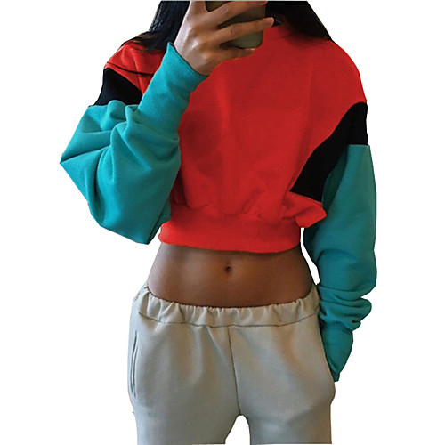

Women's Long Sleeve Sweatshirt Patchwork Top Street Athleisure Winter Thermal Warm Breathable Soft Fitness Gym Workout Running Jogging Training Sportswear Normal Red Yellow Orange Activewear