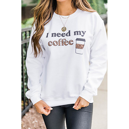 

Women's Pullover Sweatshirt Graphic Text Letter Daily Weekend Basic Casual Hoodies Sweatshirts White