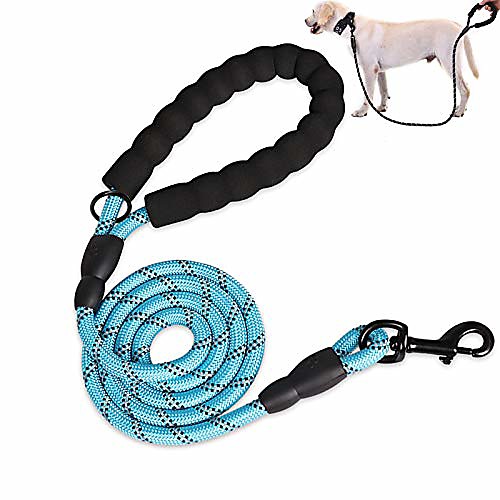 

rope dog lead strong dog leads 5ft with heavy duty rope comfortable padded handle and reflective threads for training small medium large dogs (blue)