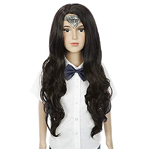 

dark brown wigs for kids long curly wavy hair wig cute fashion synthetic wigs for halloween party(only wig)