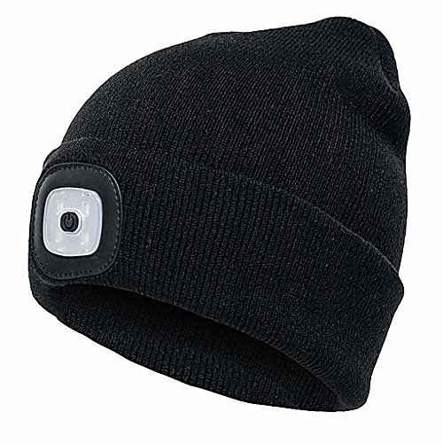 

unisex 4 led knitted beanie hat,adjustable led brightness for camping, grilling, auto repair, jogging, walking, or handyman working