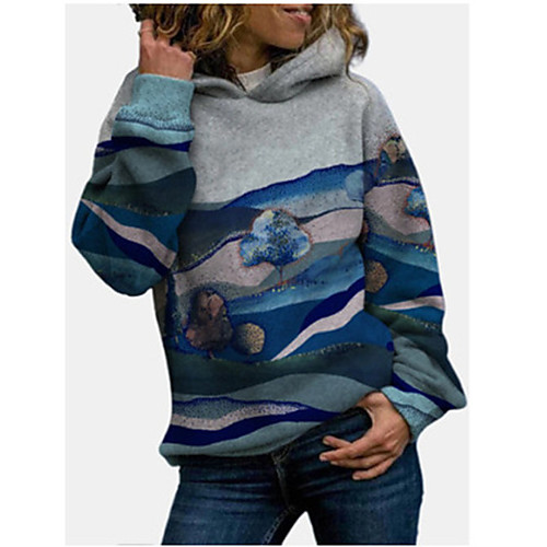 

Women's Pullover Hoodie Sweatshirt Graphic Scenery Daily Basic Casual Hoodies Sweatshirts Blue Green
