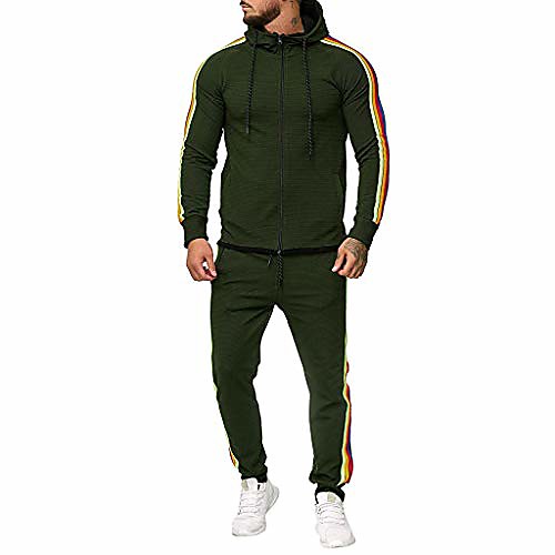 

men's tracksuit colour stripe full zipper jogging jacket sport sweatersuit tapered sweatpants army green