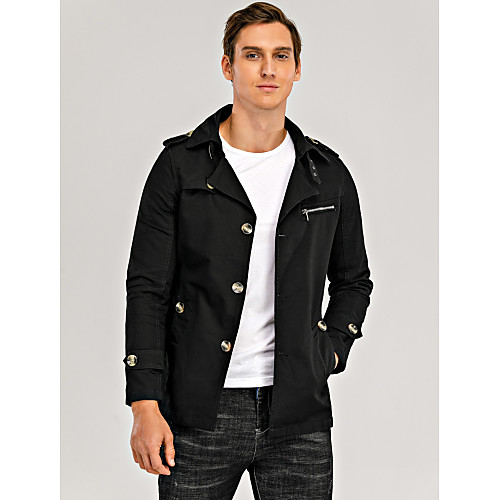 

Men's Trench Coat Solid Colored Vintage Fall Trench Coat Long Daily Long Sleeve Others Coat Tops Black