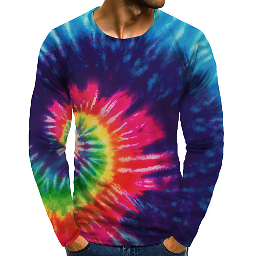 

Men's T shirt 3D Print Graphic Plus Size Print Long Sleeve Daily Tops Rainbow