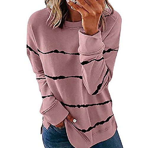 

women sweatshirts tie dye print striped color block long sleeve comfy loose soft casual t shirts pullover (s-2xl) (stripe print pink, xx-large)