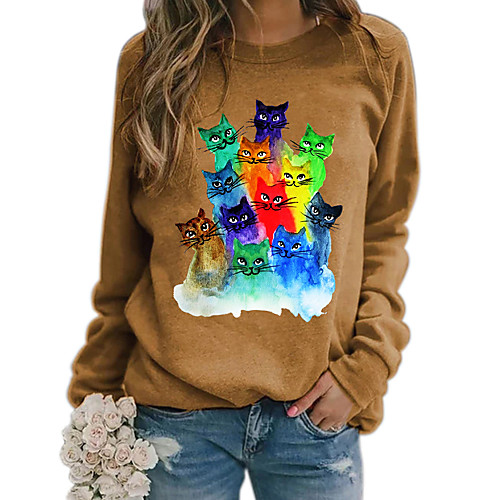 

Women's Pullover Sweatshirt Cat Graphic Animal Daily Casual Hoodies Sweatshirts Black Blue Red
