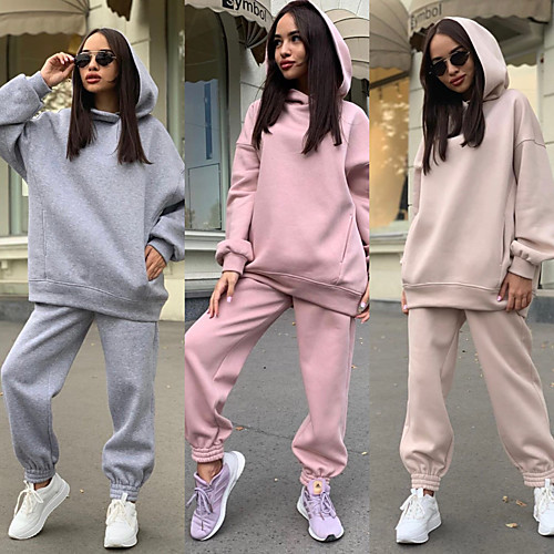 

Women's 2 Piece Tracksuit Sweatsuit Street Athleisure 2pcs Winter Long Sleeve Breathable Soft Fitness Gym Workout Running Jogging Training Sportswear Solid Colored Hoodie Purple Pink Gray Khaki Green