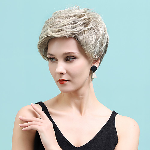 

Human Hair Blend Wig Short Straight Natural Straight Bob Pixie Cut Layered Haircut Asymmetrical White Brown Cosplay Classic Curler & straightener Capless Women's All Sliver White Golden Brown / Ash