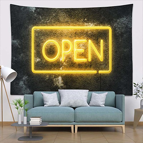 

Wall Tapestry Art Deco Blanket Curtain Picnic Table Cloth Hanging Home Bedroom Living Room Dormitory Decoration Polyester Fiber Still Life Modern Neon Light Yellow English Letter OPEN