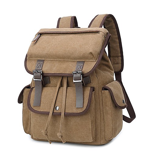 

Unisex Canvas School Bag Commuter Backpack Large Capacity Zipper Solid Color Traveling Backpack Black Coffee