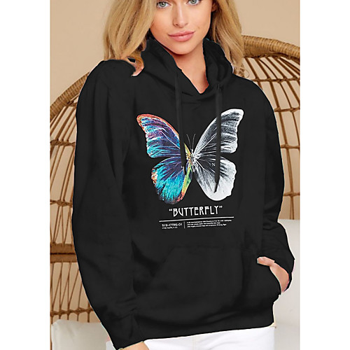 

Women's Pullover Hoodie Sweatshirt Graphic Butterfly 3D Front Pocket Daily Basic Casual Hoodies Sweatshirts Black