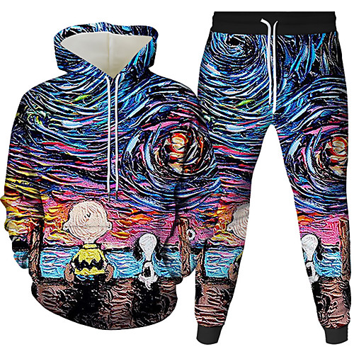 

Men's 3D Hoodies Set Graphic 3D 2 Piece Hooded Daily 3D Print Casual Hoodies Sweatshirts Long Sleeve Blue