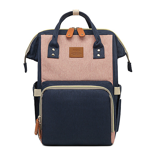 

Women's Unisex Oxford School Bag Diaper Bag Commuter Backpack Large Capacity Zipper Color Block Daily Professioanl Use Backpack Navy Blue