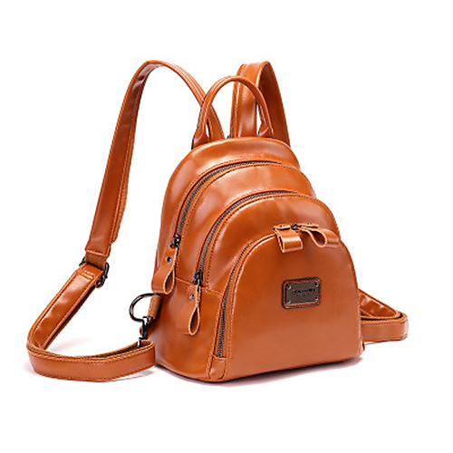 

Women's PU School Bag Mini Backpack Large Capacity Zipper Solid Color Daily Outdoor Backpack Wine Black Brown