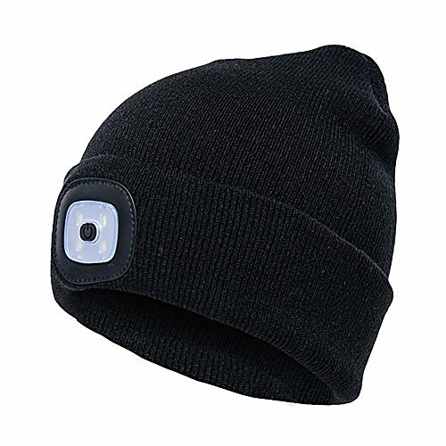 

st.patrick's day unisex knit led beanie cap winter warm detachable headlamp hat for hiking,jogging,camping,handyman working (black)