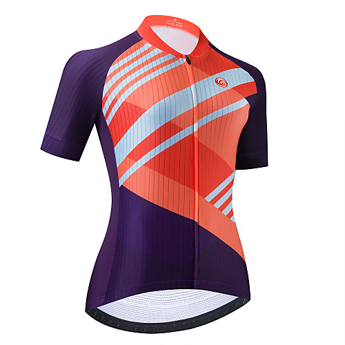 

21Grams Women's Short Sleeve Cycling Jersey Purple Stripes Bike Jersey Top Mountain Bike MTB Road Bike Cycling Breathable Quick Dry Sports Clothing Apparel / Stretchy / Athletic