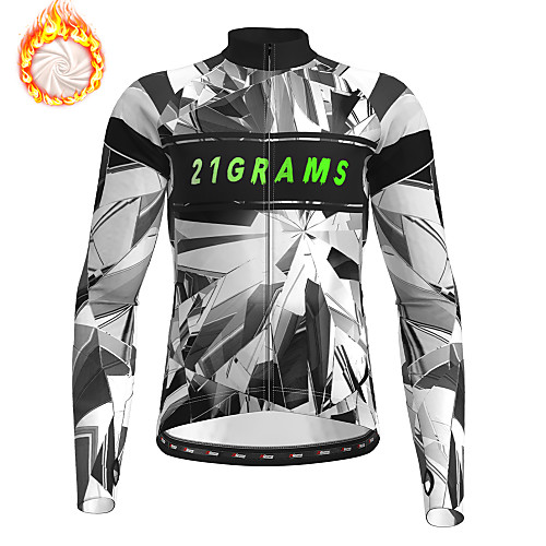 

21Grams Men's Long Sleeve Cycling Jersey Winter Fleece Grey Bike Jersey Top Mountain Bike MTB Road Bike Cycling Fleece Lining Breathable Warm Sports Clothing Apparel / Stretchy / Athleisure