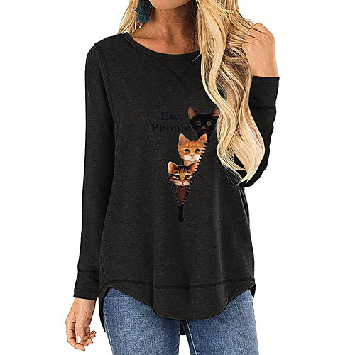 

Women's Blouse Shirt Graphic Prints Long Sleeve Print Round Neck Tops Cotton Basic Basic Top Black Blue Army Green