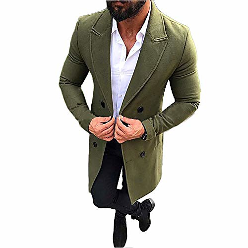 

mens long double breasted trench coat gentlemen formal wear jacket overcoat outfits pea coats (green, xxxl)