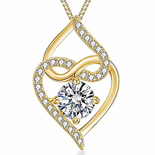 

heart necklace-5a cubic zirconia heart pendant necklace-14k yellow gold plated infinity heart necklaces for women-jewelry gifts necklaces for women