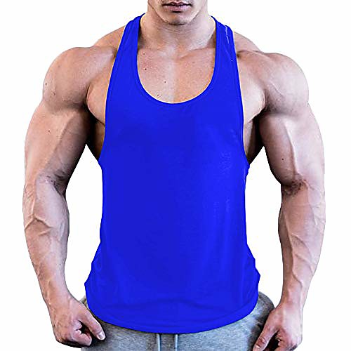 

men's fitted muscle cut workout tank tops beast letter print gym bodybuilding t-shirts vest (s-blue, 2xl)