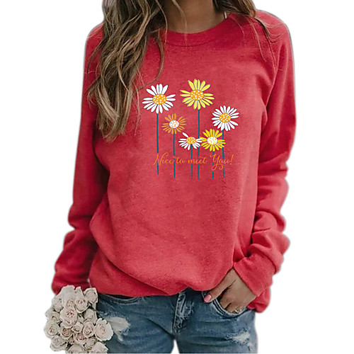 

Women's Pullover Sweatshirt Floral Plants Graphic Daily Casual Hoodies Sweatshirts Blue Red Khaki