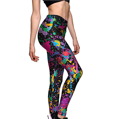 

Women's Sporty Comfort Sports Gym Yoga Leggings Pants Multi Color Patterned Ankle-Length Print Rainbow