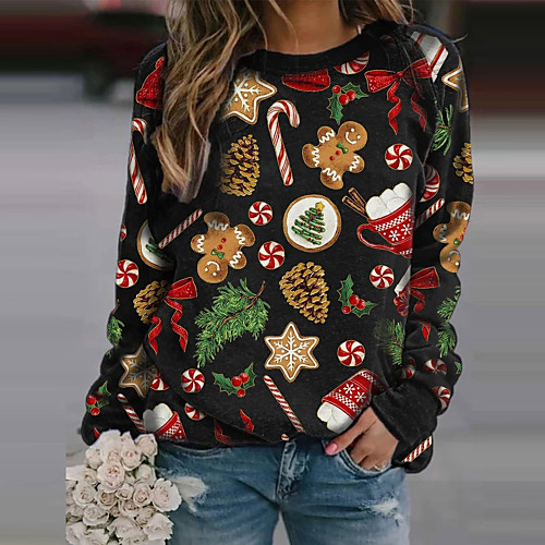 

Women's Pullover Sweatshirt Graphic Christmas Daily Casual Christmas Hoodies Sweatshirts Black Green Gray