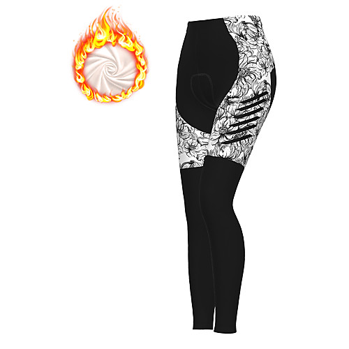 

21Grams Women's Cycling Tights Cycling Pants Winter Fleece Polyester Bike Tights Padded Shorts / Chamois Pants Thermal Warm Fleece Lining Breathable Sports Floral Botanical Christmas Black Mountain