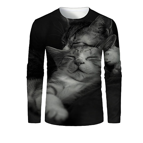 

Men's T shirt 3D Print Graphic 3D Animal Print Long Sleeve Daily Tops Black