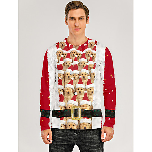 

Men's T shirt 3D Print Graphic 3D Print Long Sleeve Christmas Tops Red / White