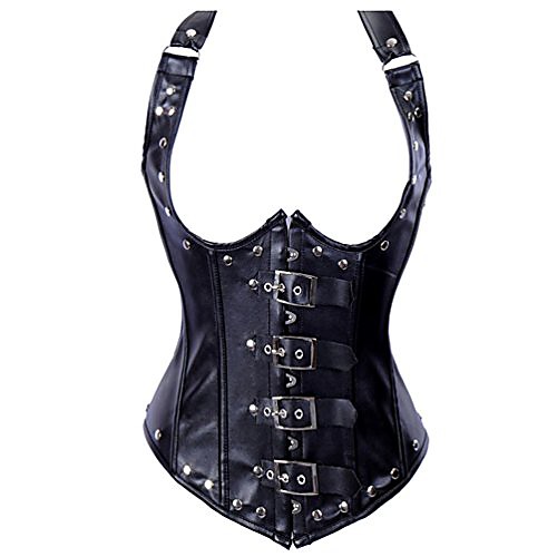 

women's steampunk faux leather buckles halterneck steel boned underbust corset xx-large black