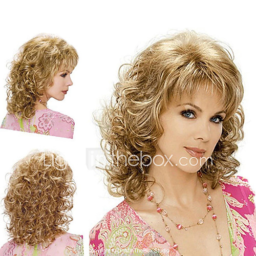 

Synthetic Wig Hathaway Middle Part Wig Blonde Golden Curly Wig Long Hair With Bangs Synthetic Hair 12 inch Women Synthetic Sexy Lady Hairstyle