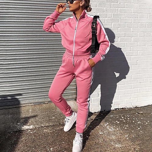 

Women's 2 Piece Full Zip Tracksuit Sweatsuit Street Casual Long Sleeve 2pcs Elastane Lightweight Breathable Soft Gym Workout Running Active Training Jogging Exercise Sportswear Solid Colored Outfit