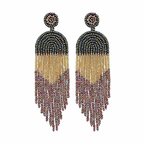 

allen danmi jewelry dangle earrings ethnic bohemia style handmade colorized seed beads waterfall shape statement drop earrings shining luxury gift for women. (green) …