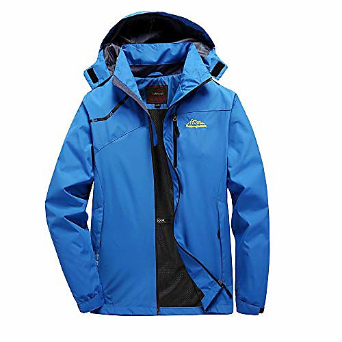 

hevoiok casual men's winter outdoors sports jackets waterproof windproof hooded zipper coats multi zip pockets windbreaker (xl, blue)