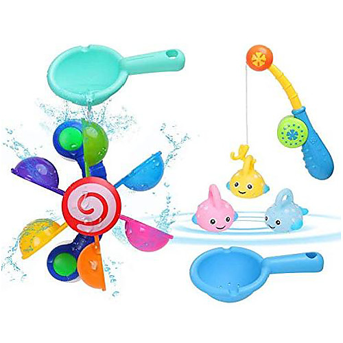 

baby bath toys, windmill waterwheel bathtub toys with 2 pcs spoon water play toy for swimming pool for kids toddlers age1 2 3 years old boys girls (7 pcs)