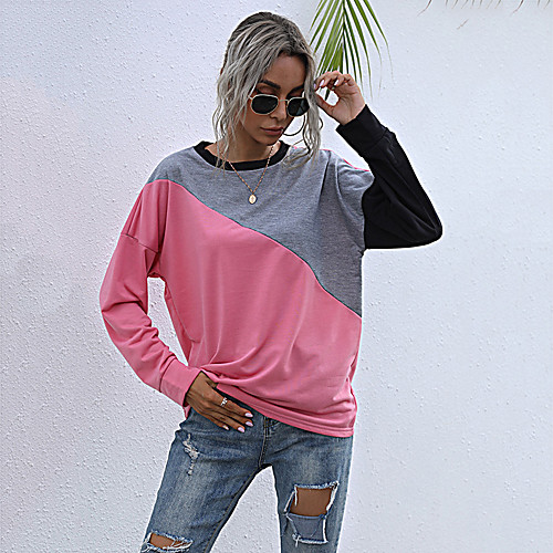 

Women's Pullover Sweatshirt Color Block Daily Weekend Basic Casual Hoodies Sweatshirts Cotton Blushing Pink