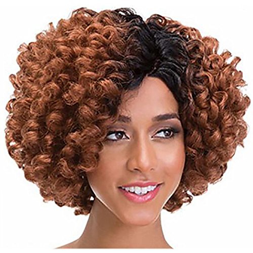 

curly short wigs for black womens - fluffy kinky gradient color cosplay party synthetic hair wig (brown)