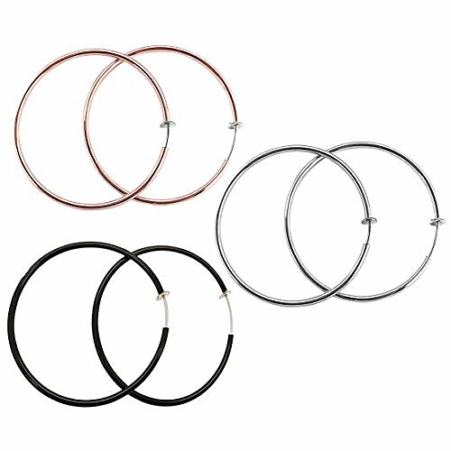 

big 40mm clip on hoop spring earrings non piercing black silver rose gold tone