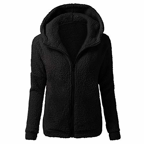 

women hooded sweater coat winter warm wool zipper coat cotton coat outwear windbreaker jacket pea coat trench black