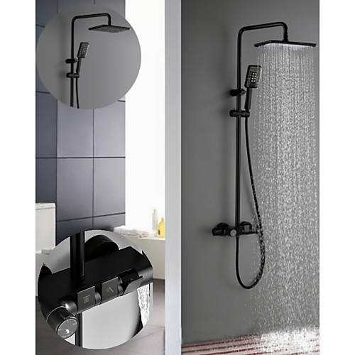 

290190 Matte Black Shower Faucets Sets Complete with Painted Finishes / Ceramic Valve Mount Outside Rainfall Shower Head System