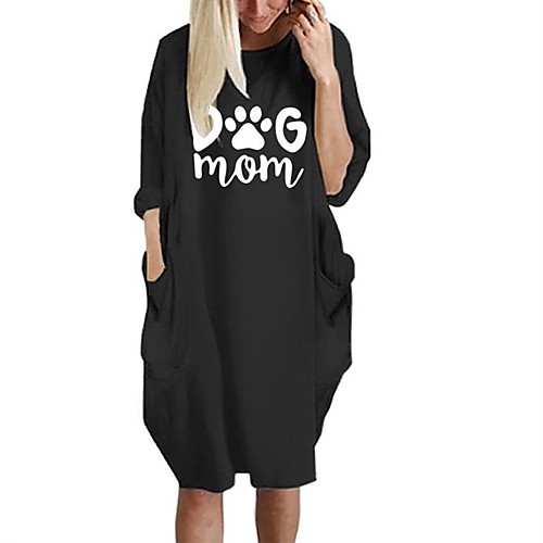 

Women's T Shirt Dress Tee Dress Knee Length Dress Black Blushing Pink Wine Army Green Dusty Blue Gray Long Sleeve Print Print Fall Round Neck Elegant Christmas 2021 S M L XL XXL 3XL 4XL 5XL