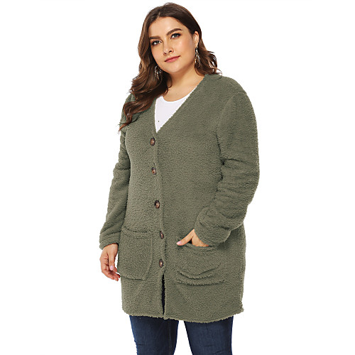

Women's Knitted Solid Color Cardigan Long Sleeve Plus Size Sweater Cardigans Open Front Fall Winter Army Green Khaki
