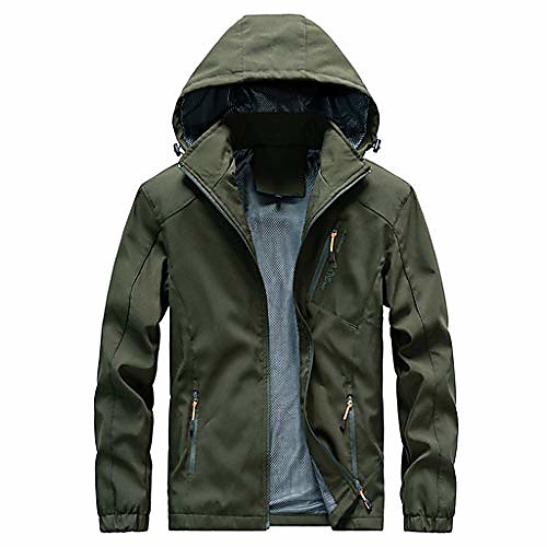 

mens outdoor thick slim waterproof quick-dry breathable zipper hooded windbreaker jacket(green,m)