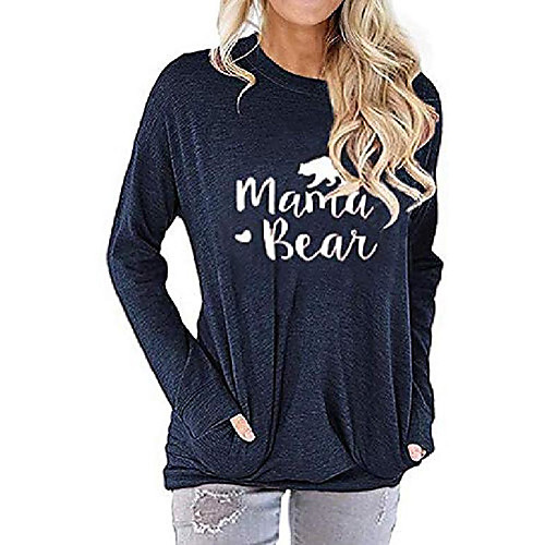 

women long sleeve mama bear shirt graphic tops mom tshirts loose pullover (navy, s)