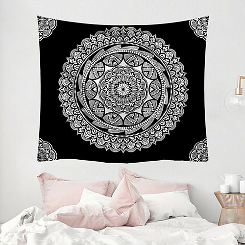 

Wall Tapestry Art Deco Blanket Curtain Picnic Table Cloth Hanging Home Bedroom Living Room Dormitory Decoration Polyester Fiber Mandala Psychedelic Floral Flower Lotus Black And White