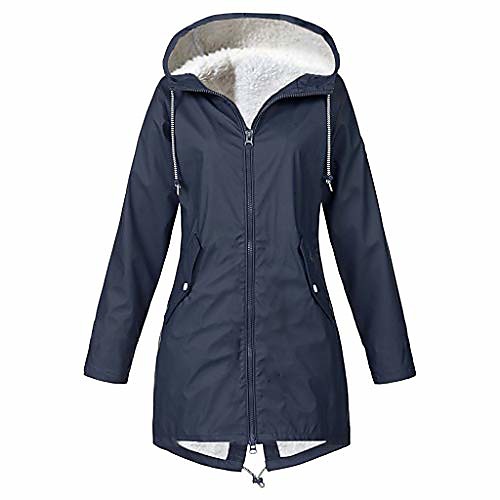 

women solid winter warm thick outdoor plus size hooded raincoat windproof hoodies outerwear sweatshirt coat overcoat navy