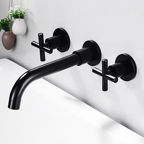 

BrassBathroomFaucet,Two Handles One Hole Wall Mount Widespread Rotatable Rustic Nickel/Electroplated/Black Bathroom Sink Faucet withDrain and Hot/Cold Water